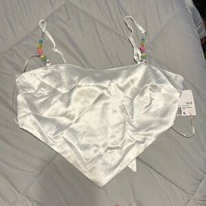 FOREVER 21 white satin crop top